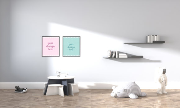 Download A 3D Modern Kids Bedroom Empty Frames - Premium Resources