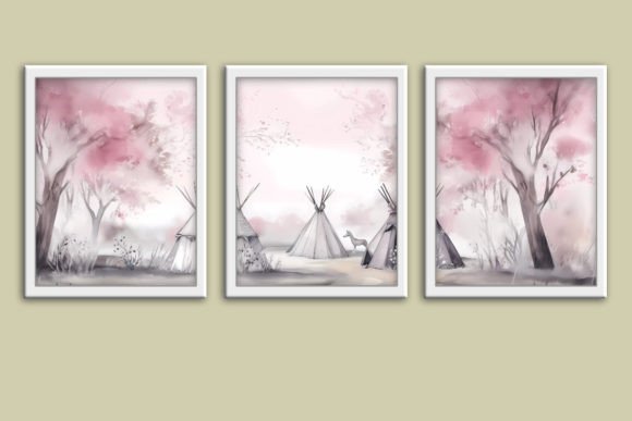 Download Pink Boho Panoramic Gallery Wall Art Set - Gallery wall Collection